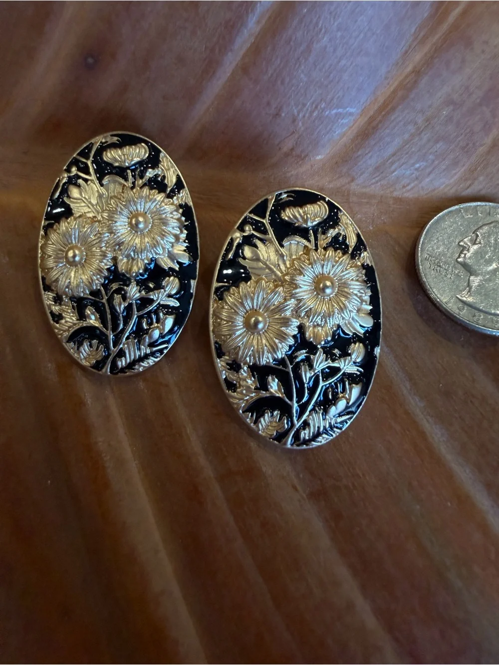 Gold and Black Floral Oval Decorative Accents